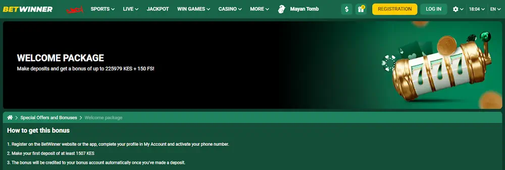 Betwinner Welcome Bonuses Screenshot